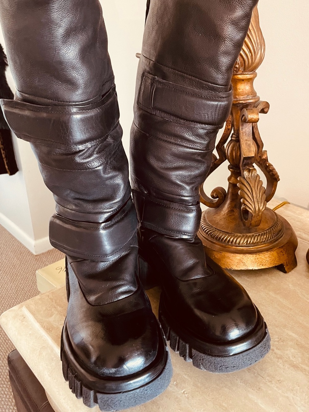 A.S.98 Women's Black Over-the-Knee Leather Platform Boots